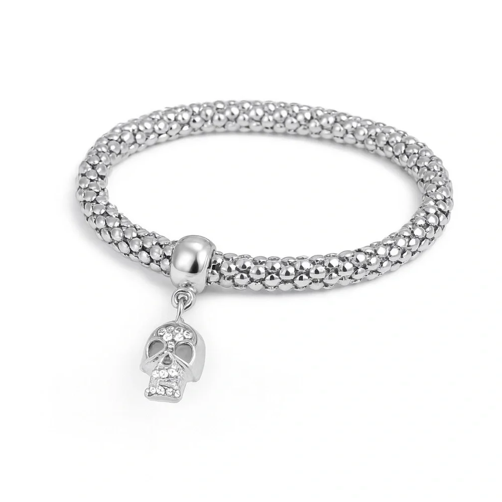 🔥 Trendy Silver Beaded Bracelet with Skull Charm